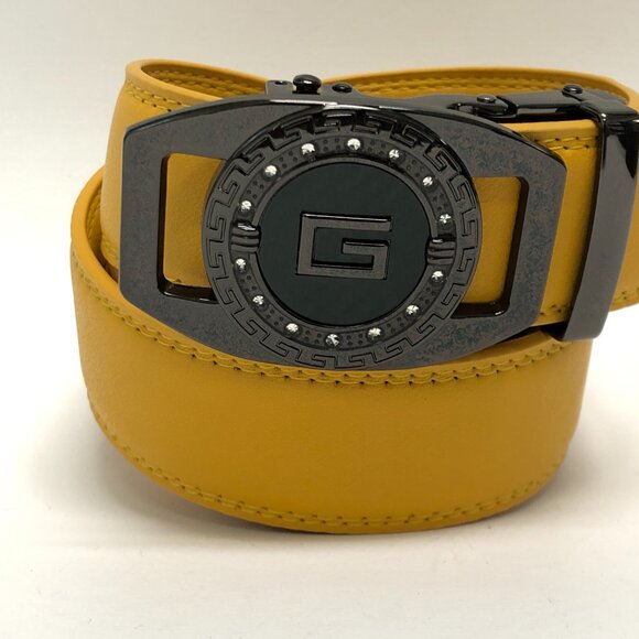 Mustard Yellow Ratchet Belt for Men Leather Fashion Adjustable Automatic Leather - Picture 1 of 3